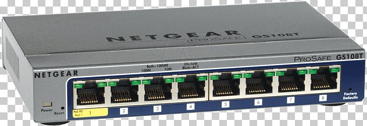 Netgear ProSafe 108 Network Switch Gigabit Ethernet NETGEAR ProSafe GS108Tv2 PNG, Clipart, Audio Receiver, Computer Network, Electronic Device, Electronics, Ieee 8023af Free PNG Download