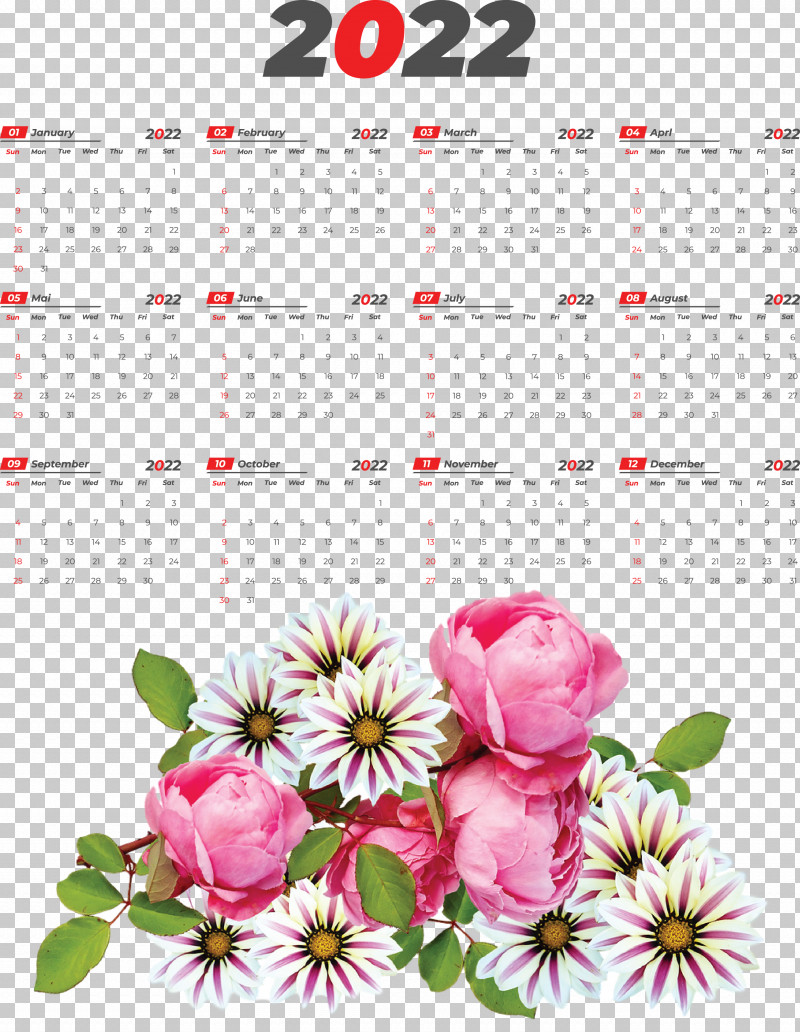 2022 Printable Yearly Calendar 2022 Calendar PNG, Clipart, Common Daisy, Floral Design, Flower, Flower Bouquet, Garden Roses Free PNG Download