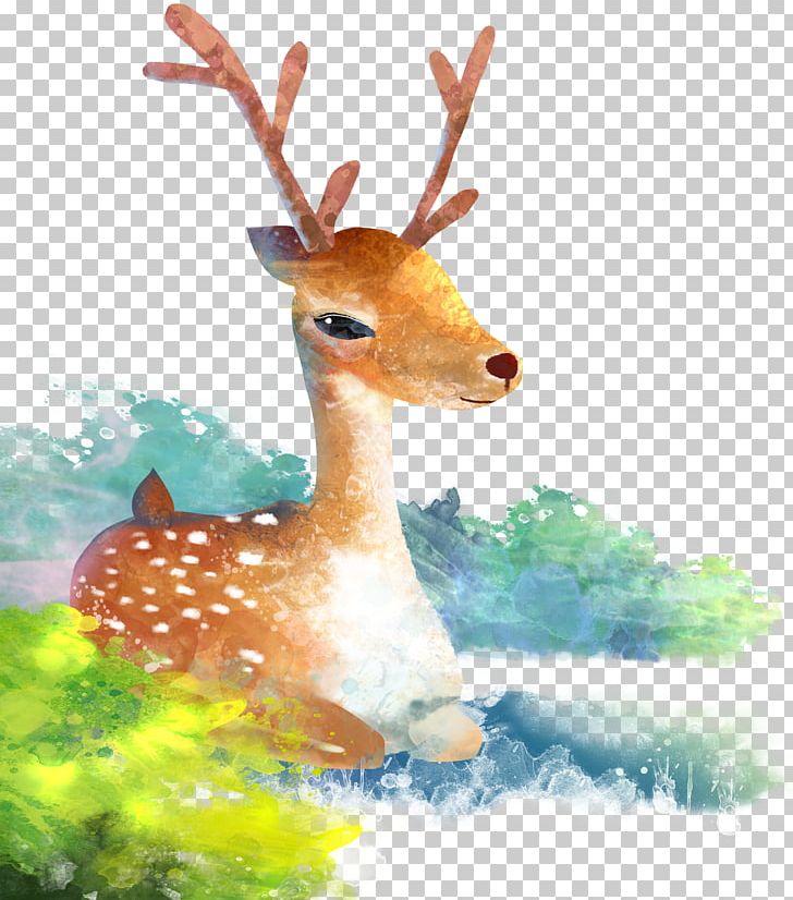Reindeer Watercolor Painting Cartoon Illustration PNG, Clipart, Animals, Antler, Art, Christmas Deer, Deer Free PNG Download