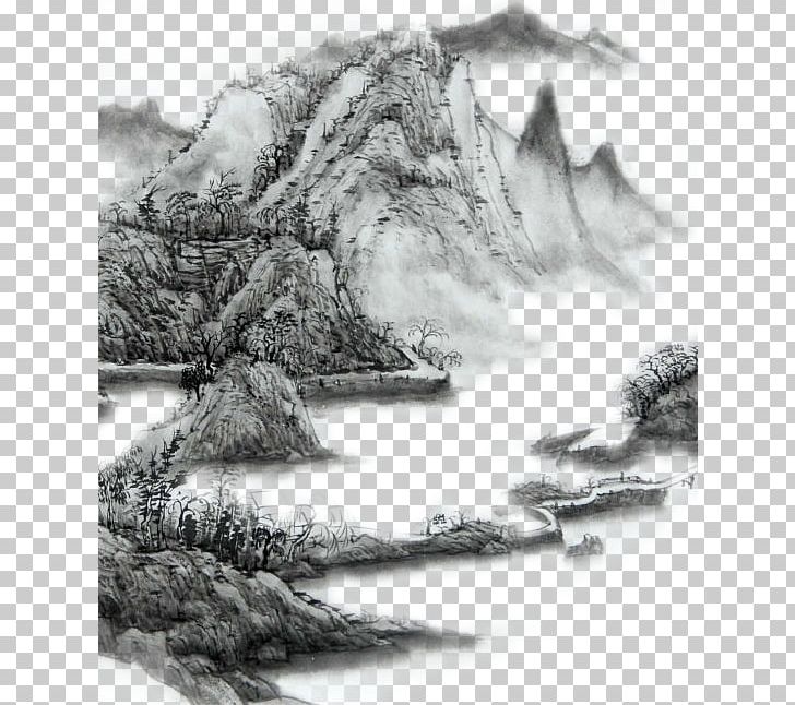 Ink Wash Painting Mountain PNG, Clipart, Art, Artwork, Chinese Style, Ink, Monochrome Free PNG Download