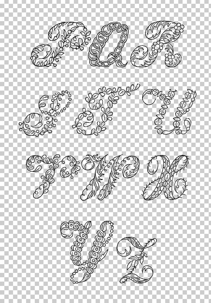 Floral Design Visual Arts Font PNG, Clipart, Alphabet, Art, Arts, Black And White, Body Jewelry Free PNG Download