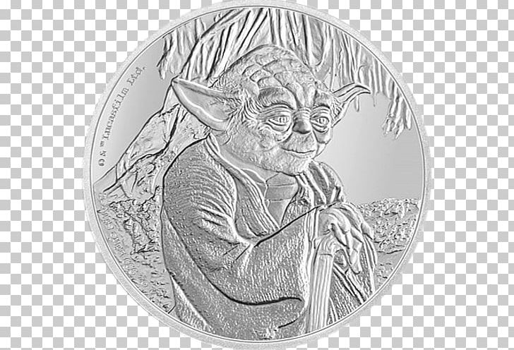 Coin Yoda Silver Star Wars Jabba The Hutt PNG, Clipart, Black And White, Coin, Currency, Drawing, Fictional Character Free PNG Download
