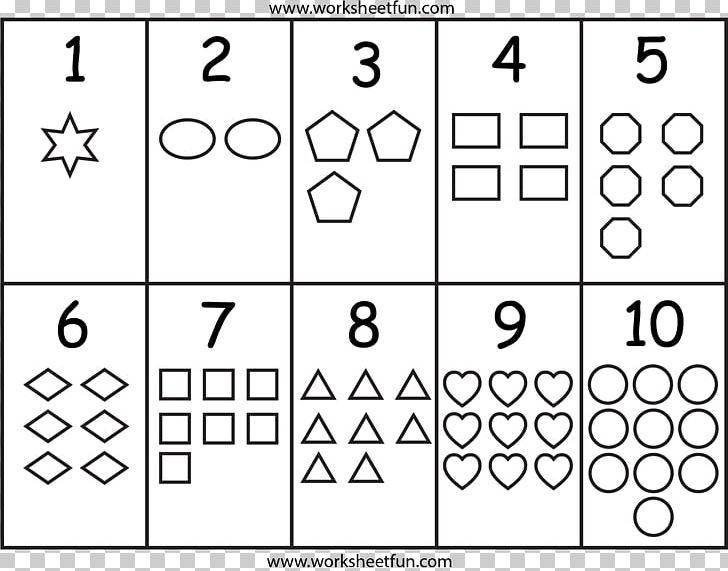 Nursery School Shape Number Counting Worksheet PNG, Clipart, Angle, Area, Art, Black And White, Chart Free PNG Download