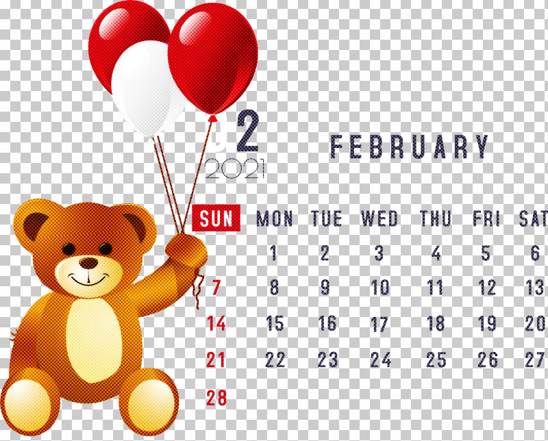 February 2021 Printable Calendar February Calendar 2021 Calendar PNG, Clipart, 2021 Calendar, Balloon, Bears, Collecting, Doll Free PNG Download