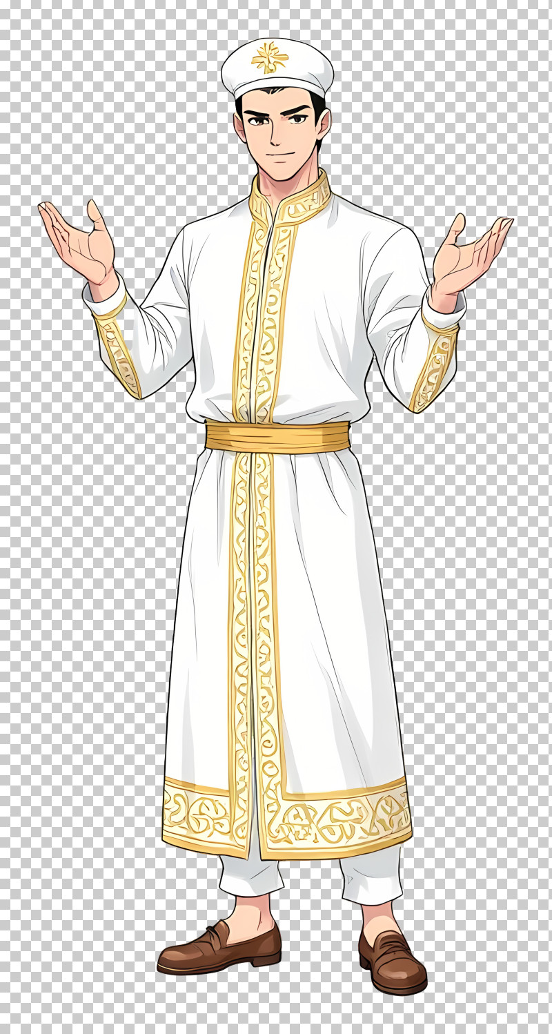 Muscular Anime Man - Man In Traditional White Robe PNG