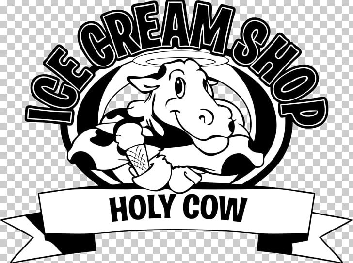 Holy Cow Ice Cream Shop Cattle Milk Restaurant PNG, Clipart, Art, Artwork, Black And White, Brand, Cartoon Free PNG Download