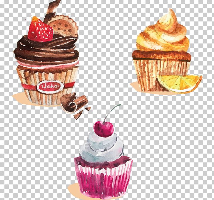Cupcake Chocolate Cake Bakery Painting PNG, Clipart, Baking, Cake, Cherry, Cream, Food Free PNG Download