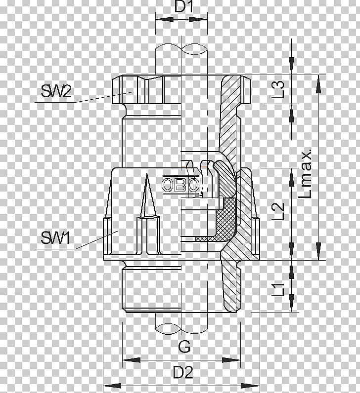 Cable Gland Panzergewinde DIN-Norm OBO Bettermann Dragavlastning PNG, Clipart, Angle, Area, Artwork, Black And White, Cable Gland Free PNG Download