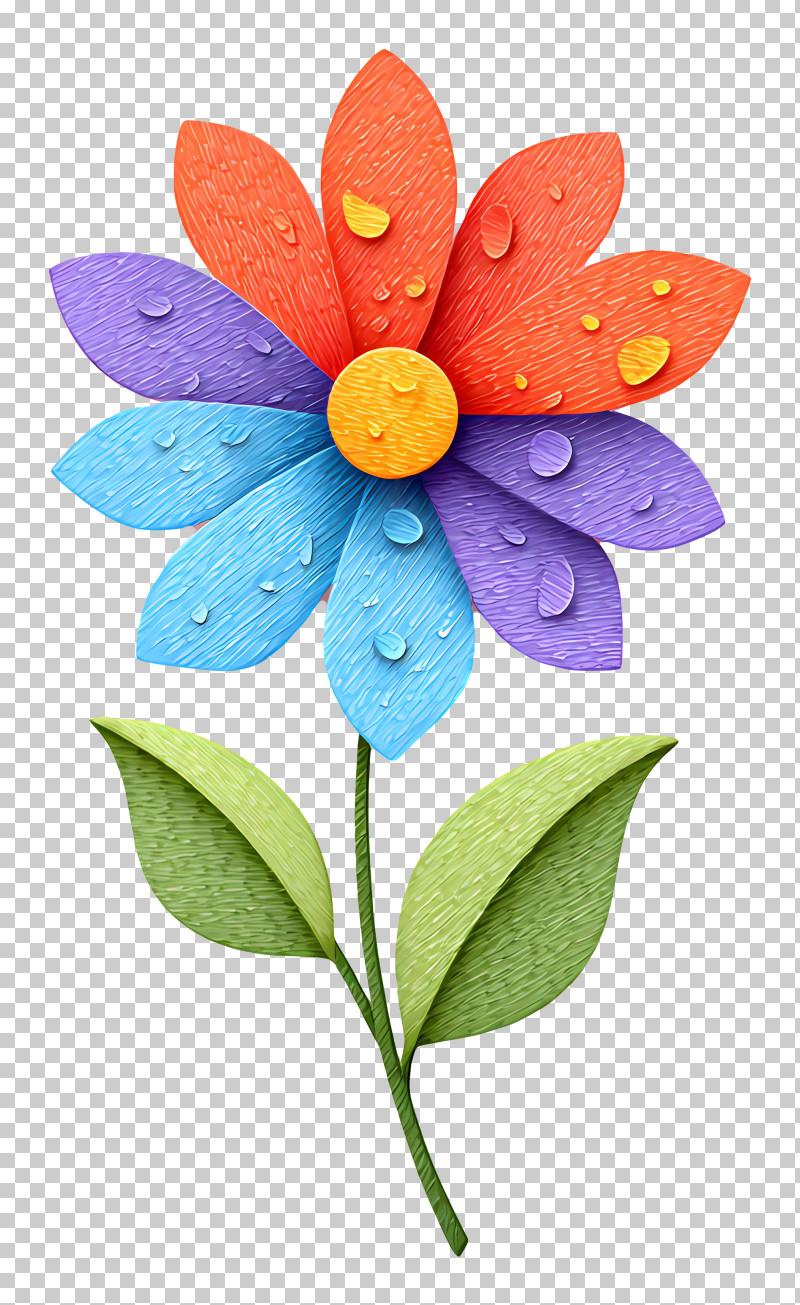 3d Cartoon Flower - Colorful Flower With Dew Drops PNG