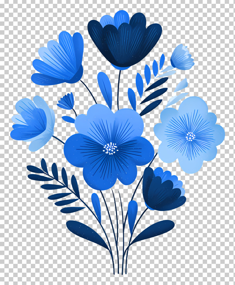 Blue Watercolor Flower Bouquet PNG