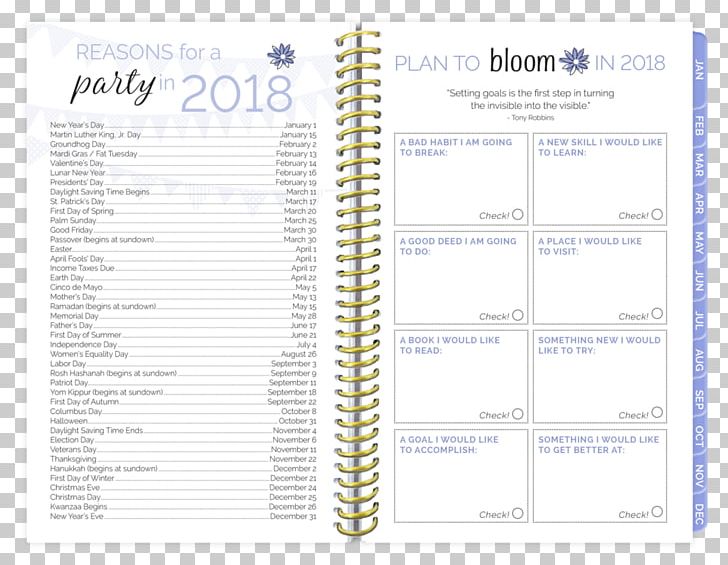 Personal Organizer Goal Paper Hardcover Calendar PNG, Clipart, 2018, Area, Bloom Daily Planners, Book, Calendar Free PNG Download