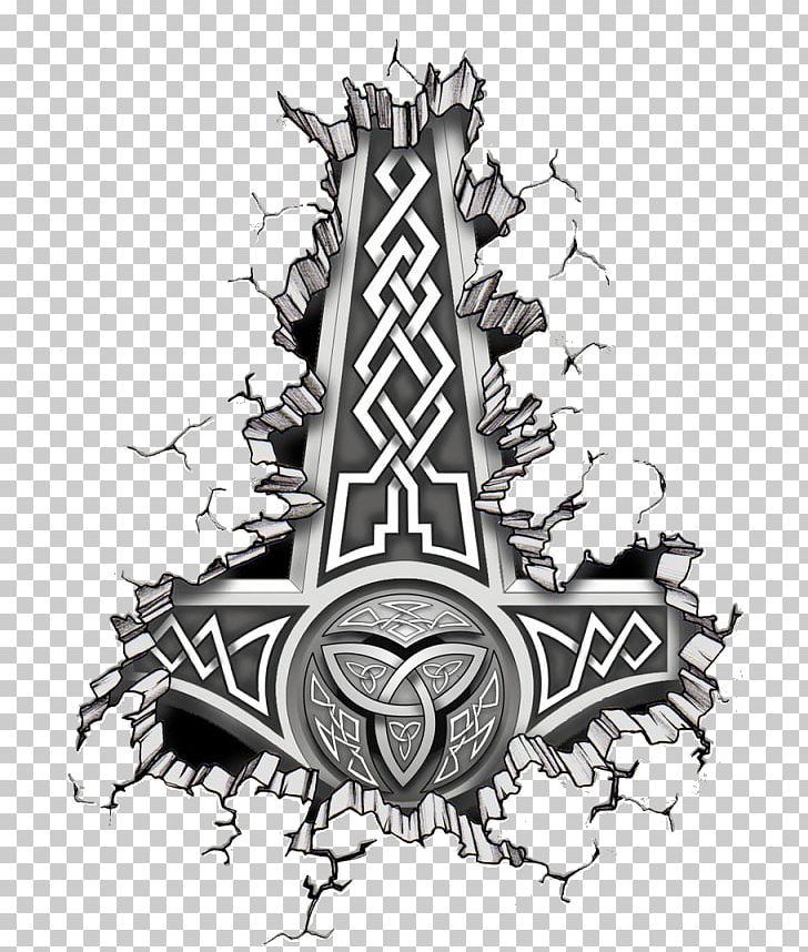 Hammer Of Thor Tattoo Vikings Icelandic Magical Staves PNG, Clipart, Aegishjalmur, Black And White, Comic, Graphic Design, Hammer Free PNG Download