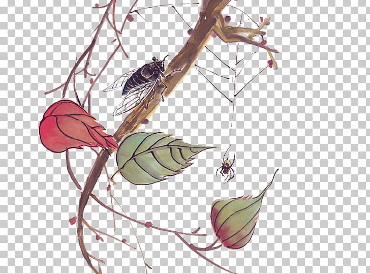 Ink Wash Painting Cicadas Cicadidae Chinese Painting Gongbi PNG, Clipart, Birdandflower Painting, Blossom, Branch, Called, Calligraphy Free PNG Download