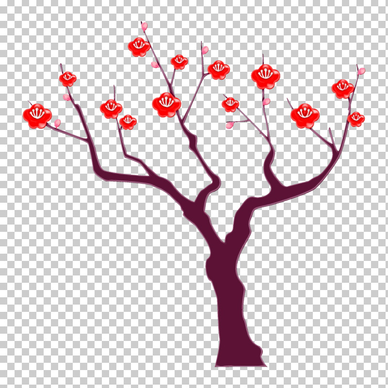 Red Branch Tree Plant Flower PNG, Clipart, Blossom, Branch, Flower, Paint, Plant Free PNG Download