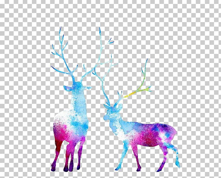 Reindeer Moose Watercolor Painting PNG, Clipart, Animals, Antler, Art, Branch, Canvas Print Free PNG Download