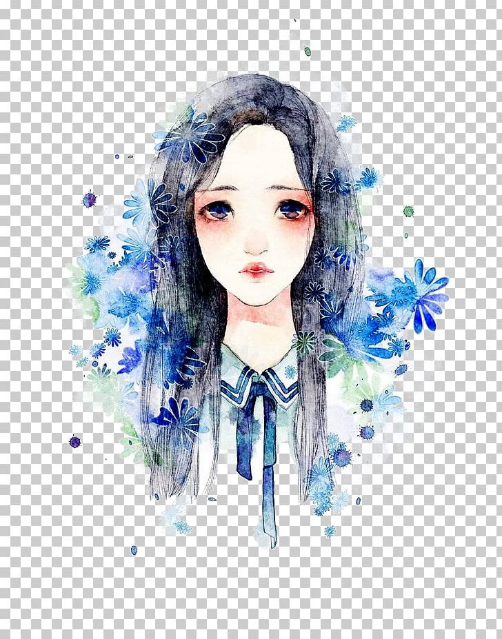 Painted Girl PNG, Clipart, Black Hair, Blue, Cartoon, Color, Computer Icons Free PNG Download