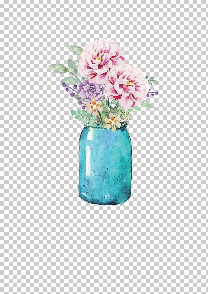 Flower Mason Jar Watercolor Painting Paper PNG, Clipart, Aqua, Artifact, Blue, Cut Flowers, Drawing Free PNG Download