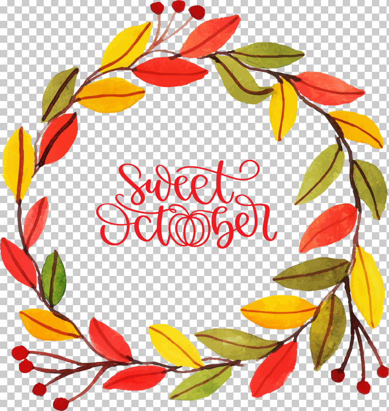 Sweet October October Autumn PNG, Clipart, Autumn, Autumn Wreath, Drawing, Fall, Floral Design Free PNG Download