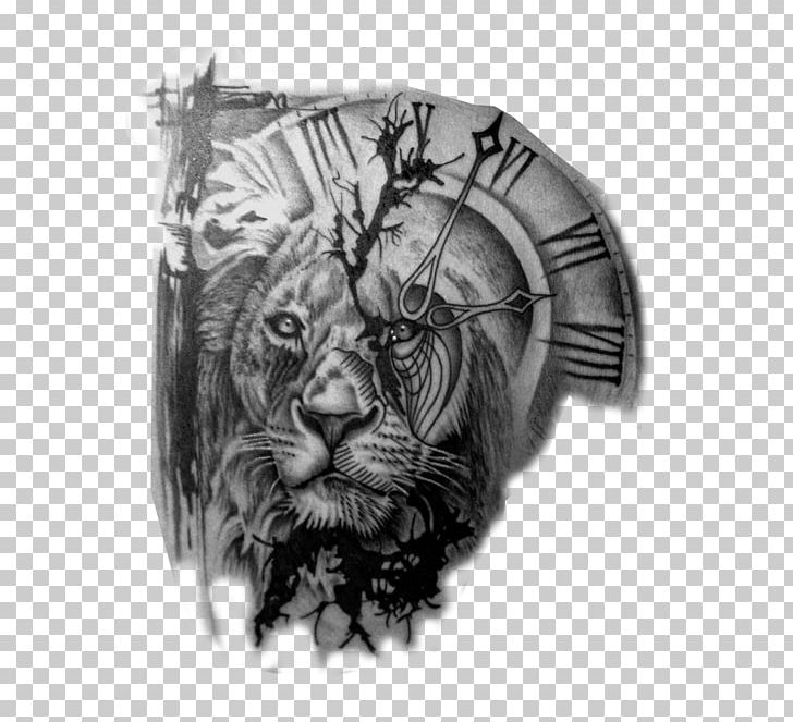 Lion Tattoo Artist Clock Black-and-gray PNG, Clipart, Animals, Arm, Bear Feathers, Big Cats, Blackandgray Free PNG Download