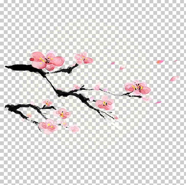 Plum Blossom Ink Wash Painting PNG, Clipart, Blossom, Branch, Cherry Blossom, Color, Download Free PNG Download