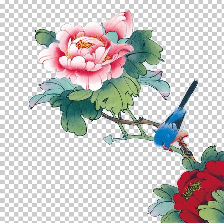 Gongbi Bird-and-flower Painting Moutan Peony PNG, Clipart, Animals, Blue, Chinese Painting, Chinese Style, Flower Free PNG Download
