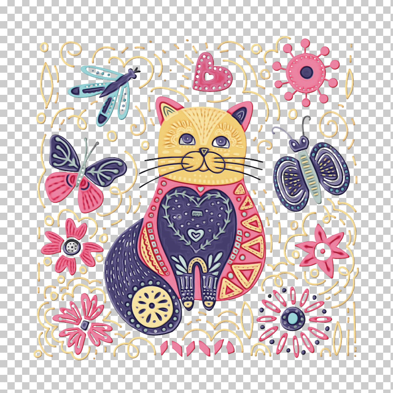 Cat Pink Pattern Yellow Small To Medium-sized Cats PNG, Clipart, Cat, Kitten, Paint, Pink, Small To Mediumsized Cats Free PNG Download