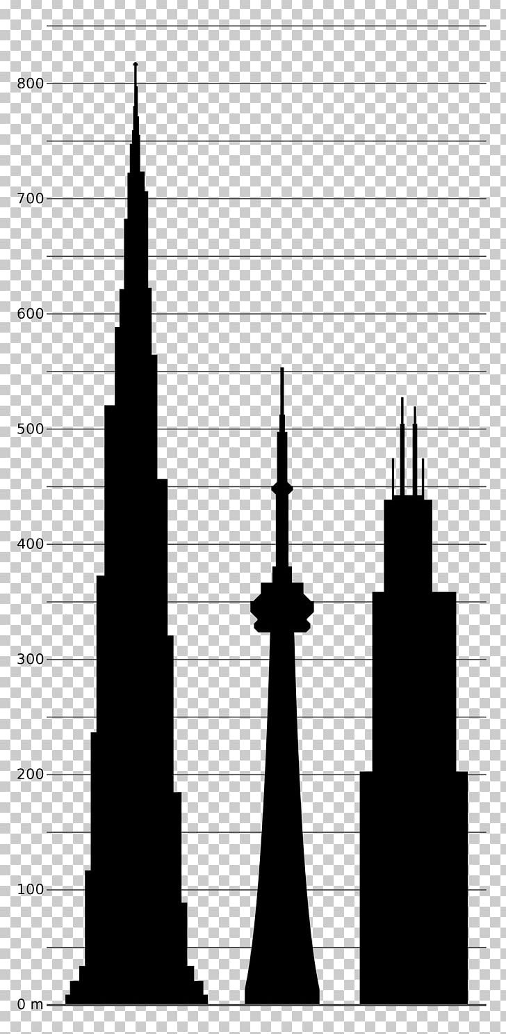 Burj Khalifa Willis Tower CN Tower Canton Tower One World Trade Center PNG, Clipart, Black And White, Building, Burj Khalifa, Cn Tower, Dubai Free PNG Download