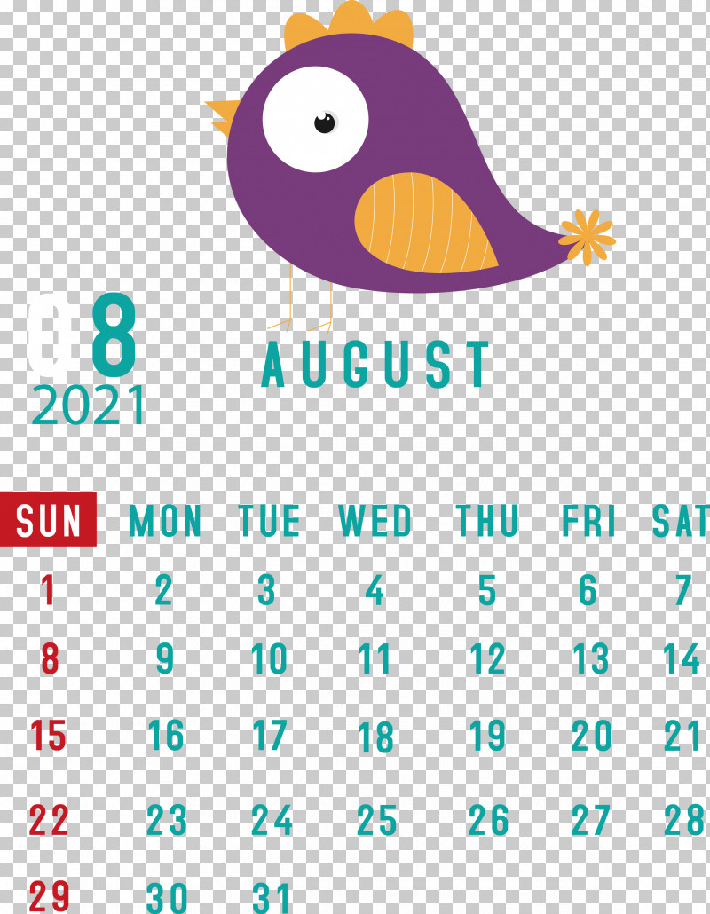 August 2021 Calendar August Calendar 2021 Calendar PNG, Clipart, 2021 Calendar, Beak, Birds, Calendar System, Line Free PNG Download