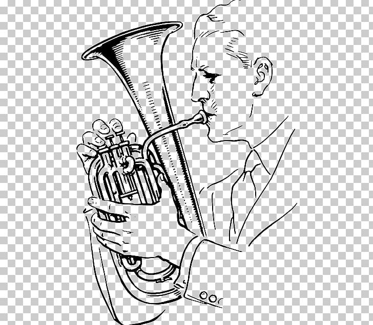 Graphics Tenor Horn Musical Instruments Drawing Trumpet PNG, Clipart, Alto, Arm, Art, Artwork, Black And White Free PNG Download