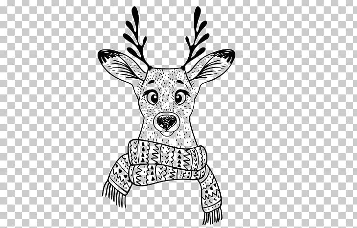 Drawing Coloring Book Deer Scarf PNG, Clipart, Animals, Antler, Black And White, Color, Coloring Book Free PNG Download