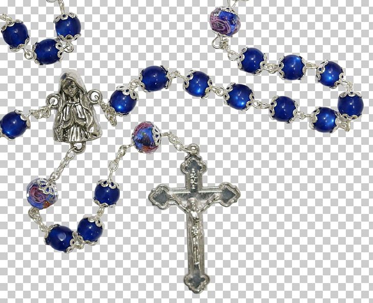 Rosary Blue Sapphire Bead Miraculous Medal PNG, Clipart, Bead, Blue, Body Jewelry, Cobalt Blue, Cross Free PNG Download