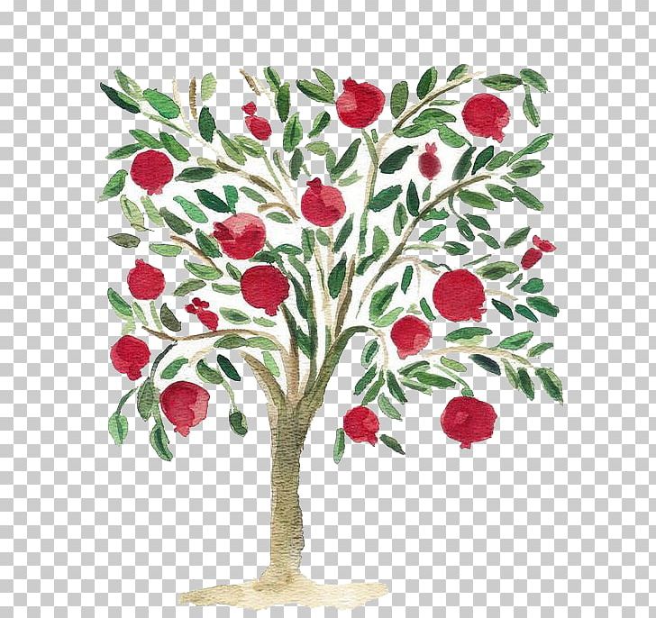 Mediterranean Cuisine Pomegranate Watercolor Painting Tree PNG, Clipart, Branch, Cartoon, Christmas Tree, Creative, Cut Flowers Free PNG Download
