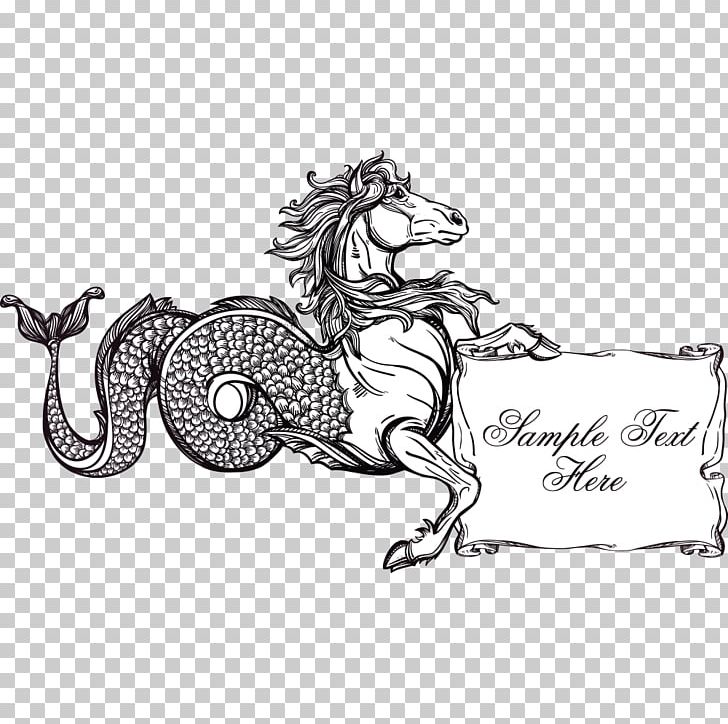 Horse Drawing Hippocampus Kelpie PNG, Clipart, Art, Black And White, Fantasy, Fictional Character, Heraldry Free PNG Download