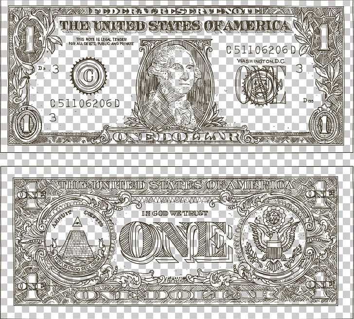 Paper Cash Banknote United States Dollar United States One-dollar Bill PNG, Clipart, Black, Black And White, Color, Currency, Dollar Free PNG Download
