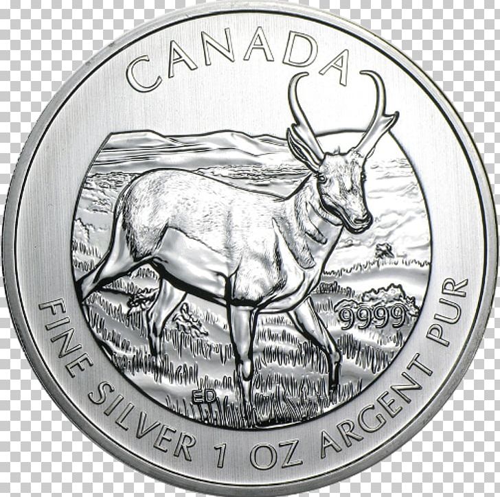 Canada Bullion Coin Canadian Wildlife Royal Canadian Mint Silver Coin PNG, Clipart, Antelope, Antler, Black And White, Bullion, Bullion Coin Free PNG Download