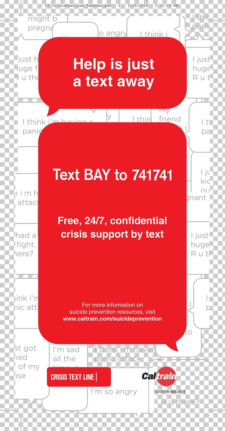 Crisis Text Line Crisis Hotline Suicide Prevention PNG, Clipart, Area, Brand, Bullying, Caltrain, Counseling Psychology Free PNG Download