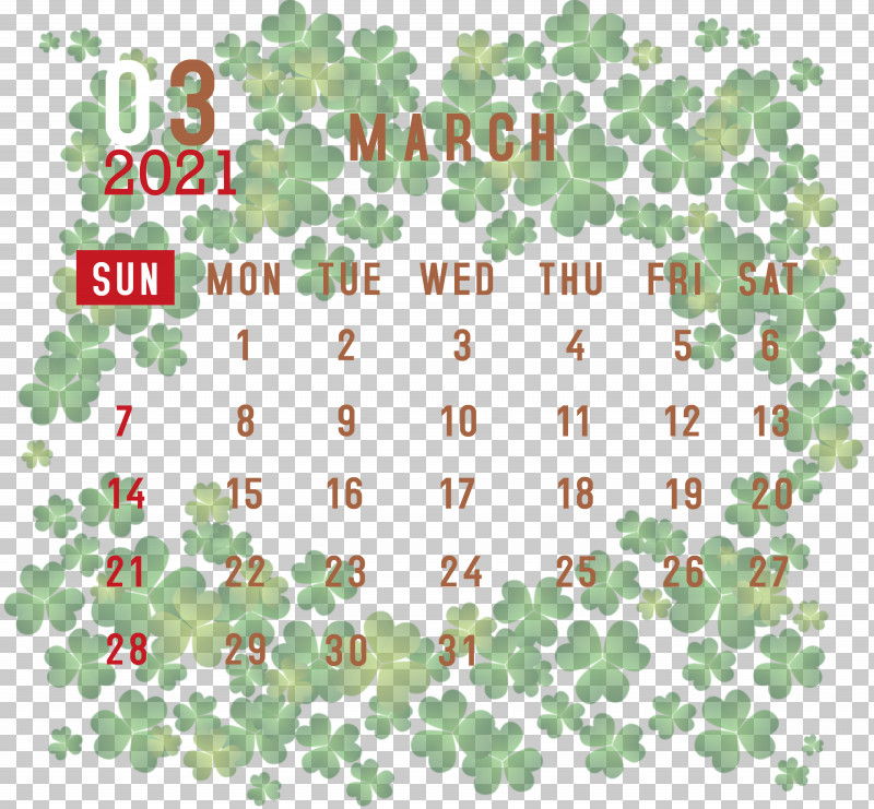 March 2021 Printable Calendar March 2021 Calendar 2021 Calendar PNG, Clipart, 2021 Calendar, Fourleaf Clover, Happiness, Holiday, Ireland Free PNG Download