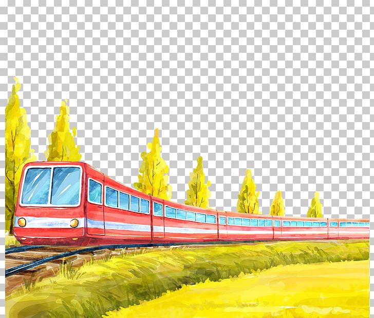 Train Cartoon Track Poster Illustration PNG, Clipart, Advert, Blue, Cartoon Train, Cartoon Tree, Chunyun Free PNG Download