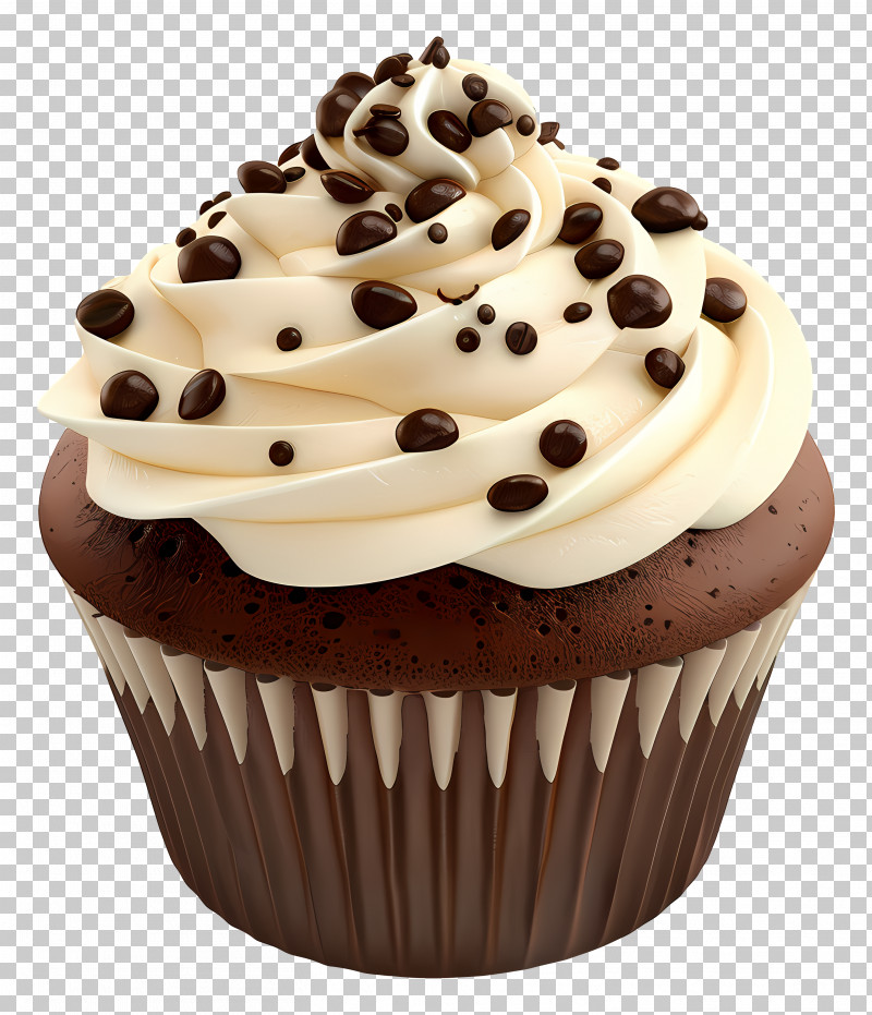 Coffee Cupcake - Chocolate Cupcake With Cream Frosting And Chips PNG