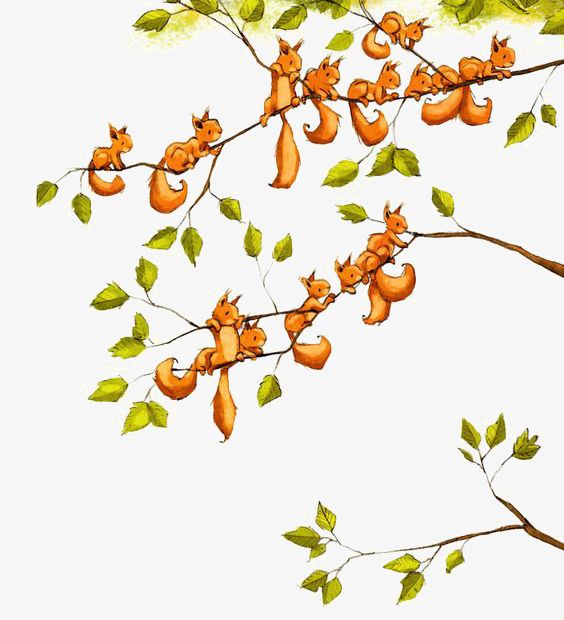 Hand-painted Squirrel PNG, Clipart, Animal Illustration, Baby Squirrel, Branches, Cartoon Squirrel, Green Leaves Free PNG Download