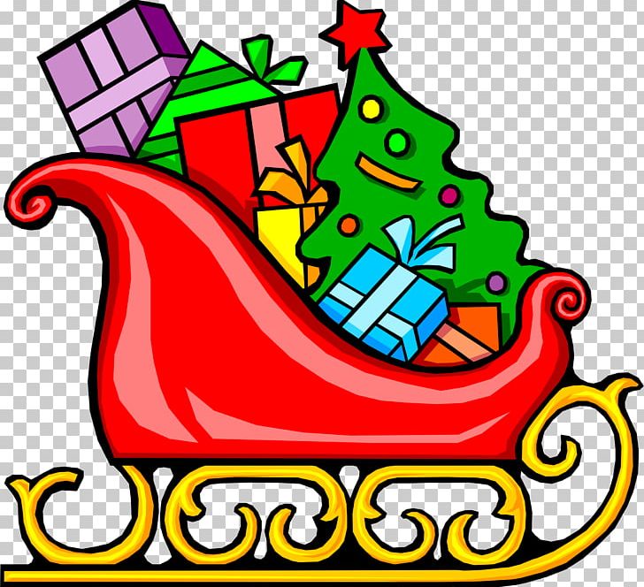 Santa Claus Reindeer Sled PNG, Clipart, Area, Artwork, Christmas, Christmas Gift, Gift Free PNG Download
