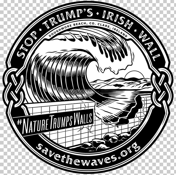 Doughmore Wave Windsurfing Logo Seawall PNG, Clipart, Badge, Beach, Black And White, Brand, Circle Free PNG Download
