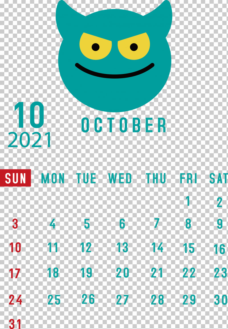 October 2021 Printable Calendar October 2021 Calendar PNG, Clipart, Calendar System, Emoticon, Geometry, Happiness, Line Free PNG Download