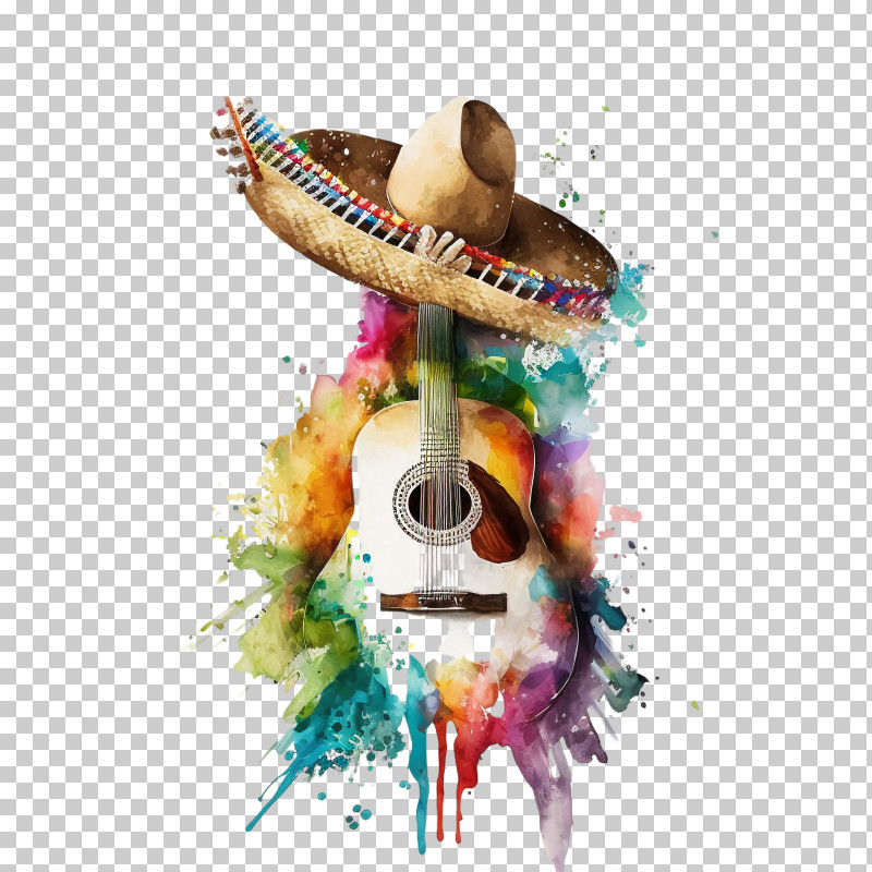 Cinco De Mayo - Guitar With Hat In Vibrant Art Style PNG
