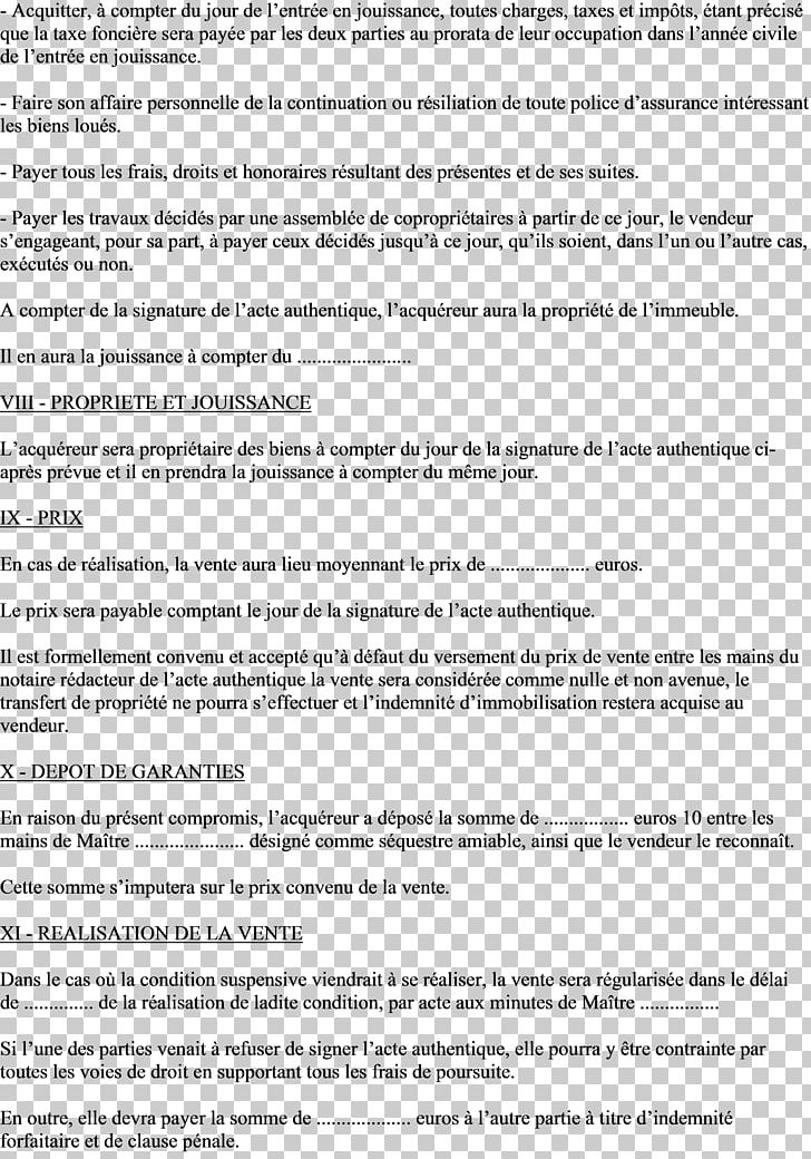 Document Compromis De Vente Notary Real Property Real Estate PNG, Clipart, Act, Area, Beding, Black And White, Compromise Free PNG Download