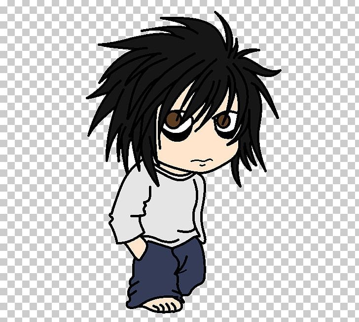 L Mangaka Chibi Comics Anime PNG, Clipart, Anime, Artwork, Black, Black And White, Black Hair Free PNG Download