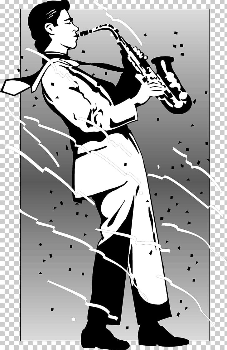 Saxophone Art Graphic Design PNG, Clipart, Art, Black And White, Cartoon, Drawing, Fictional Character Free PNG Download