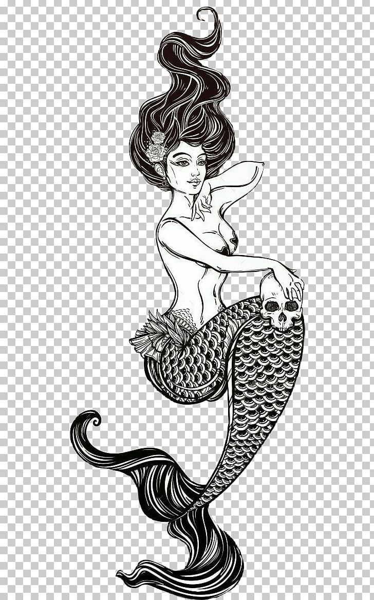 Mermaid Illustration Drawing Graphics PNG, Clipart, Black And White, Costume Design, Decal, Drawing, Endless Summer Free PNG Download