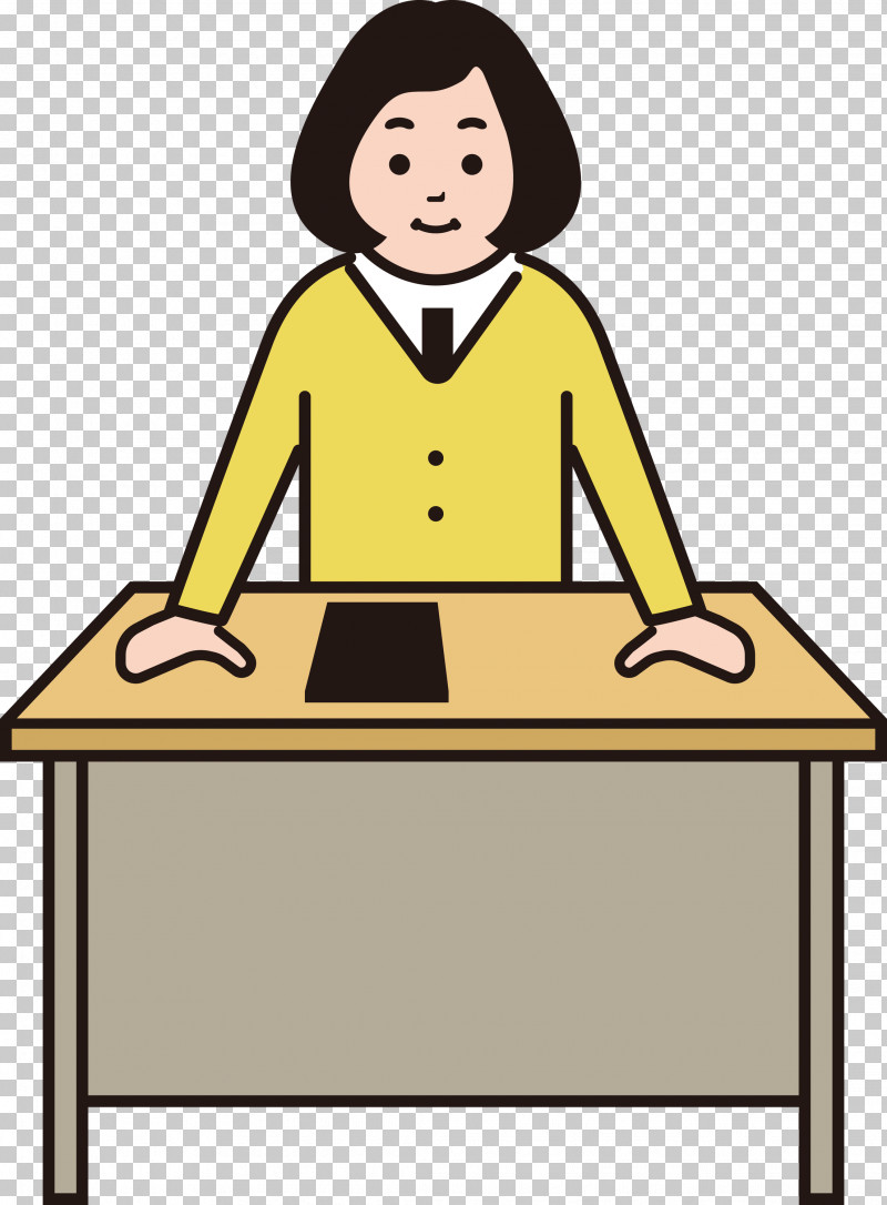 Sitting Furniture Yellow Line Meter PNG, Clipart, Behavior, Cartoon Teacher, Desk, Education, Female Free PNG Download