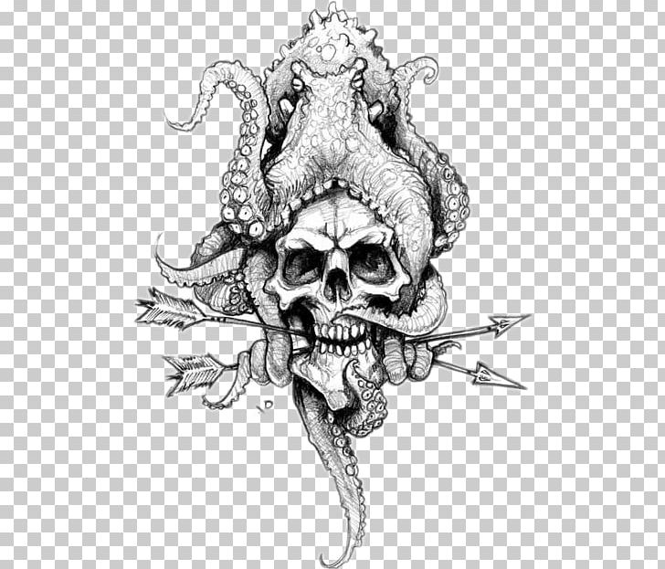 Octopus Tattoo Drawing Sketch PNG, Clipart, Animal, Art, Black And White, Bone, Demon Free PNG Download